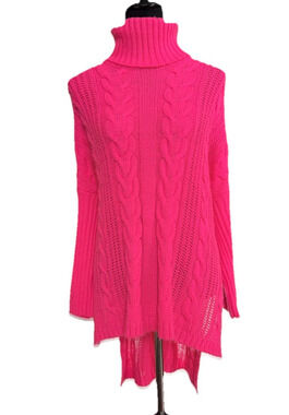 Day & Night Oversized Turtleneck Sweater Hot Pink S/M Chunky Cable Knit Tunic